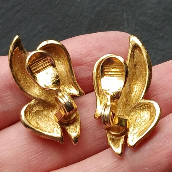 Vintage Monet PATD, Brushed Gold-tone Clip-on Earrings - Picture 2 of 5